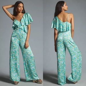 Anthropologie Blue and Yellow Floral Jumpsuit